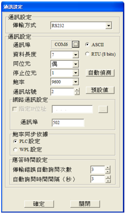 通信設置：依所需的通訊方式進行設定。